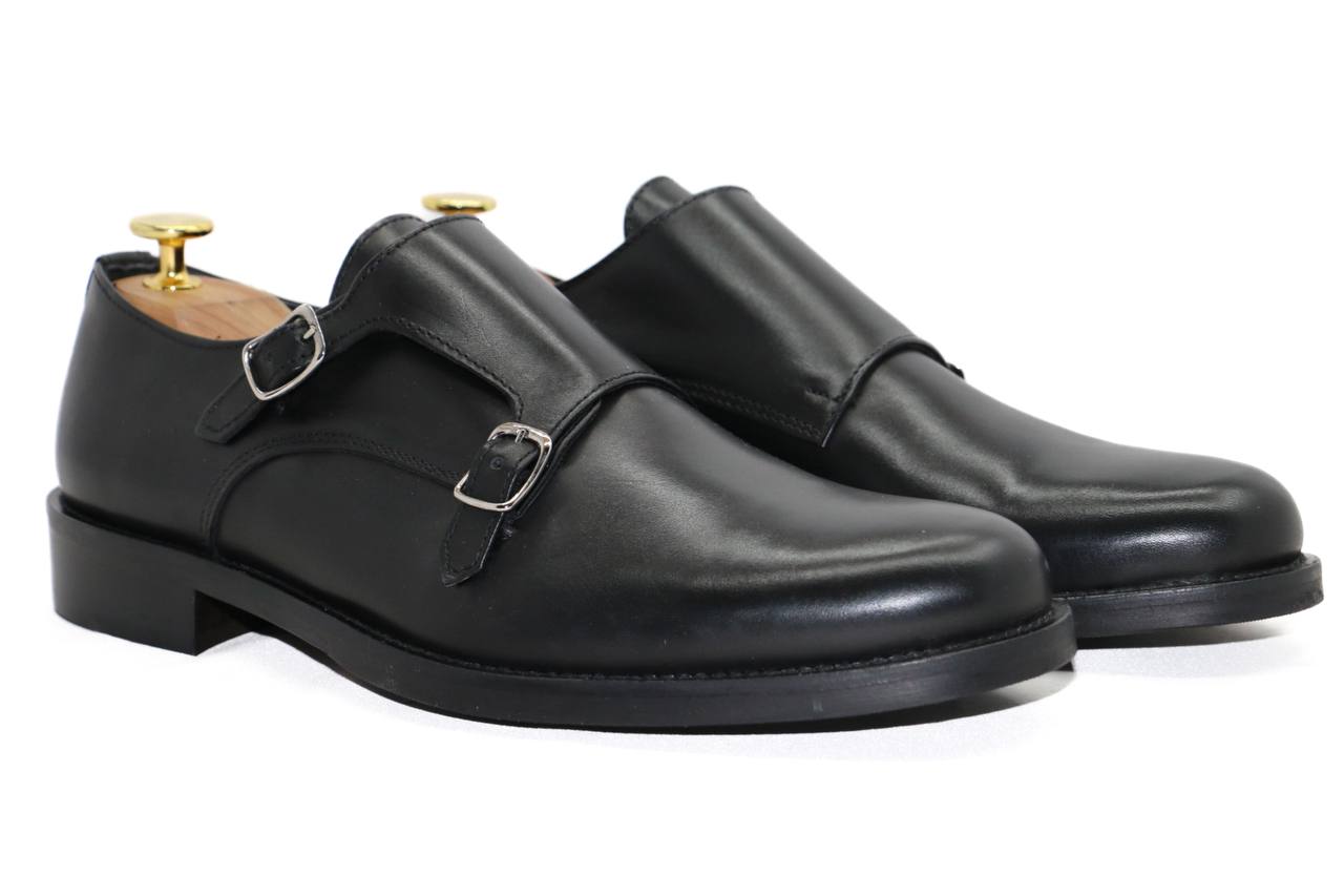 LUGANO - BLACK CALF DOUBLE BUCKLE DERBY